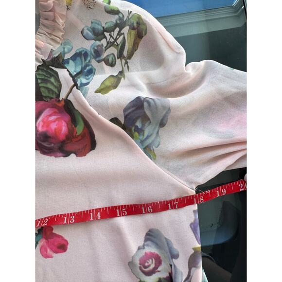 Ted Baker London Pink Floral Sheer Anina Blouse Size 0 (US Size 2) - Picture 7 of 8